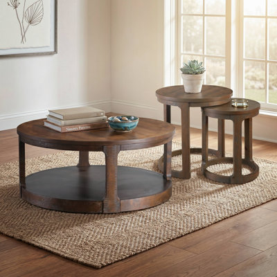 Hazel Solid Wood Round 2-Piece Coffee Table Set (1 Coffee Table And 1 Nesting End Table)