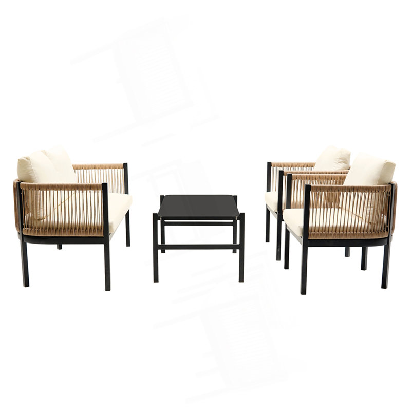 Multi-Person Outdoor Sofa Combination With A Table, Suitable For Garden, Backyard And Balconies, Beige