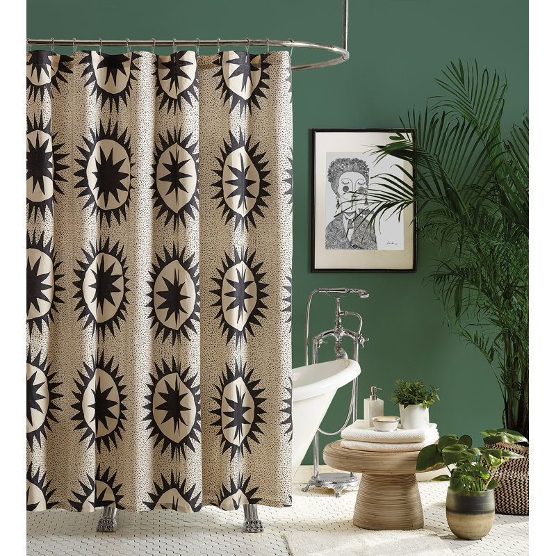 Cream and Black Geometric Cotton Shower Curtain