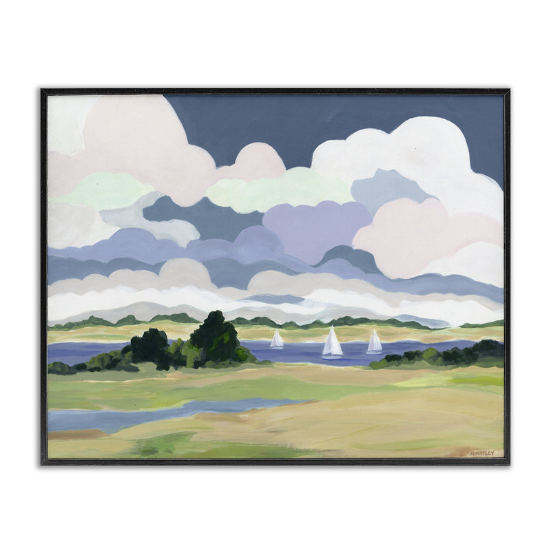 «Billowing Clouds Countryside Giclee Art» par Jennifer Brinley, H 11 po x l 14 po, Giclée encadrée noir minuit