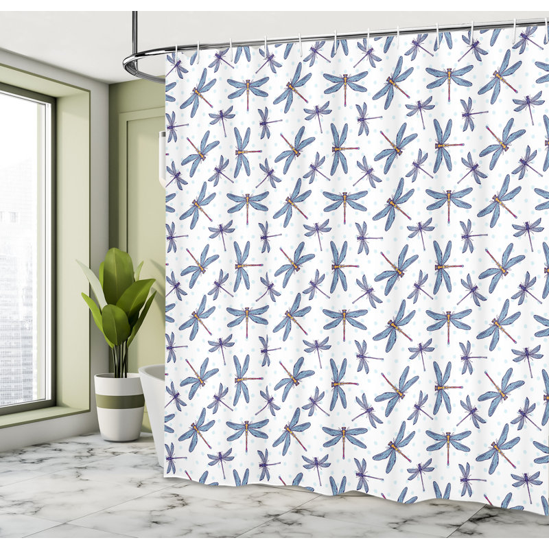 Dovecove Dragonfly Shower Curtain Hand Drawn Spring Bug Multicolor, 75"H x 69"W