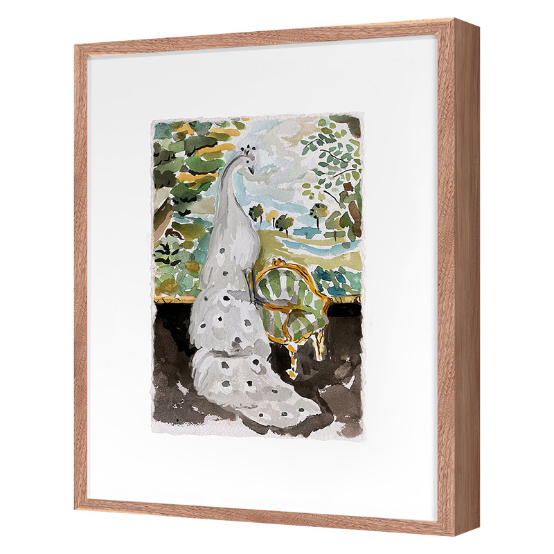 Peacock Verdure Print by Dana Gibson, 40" H x 32" W x 1.5" D, Walnut