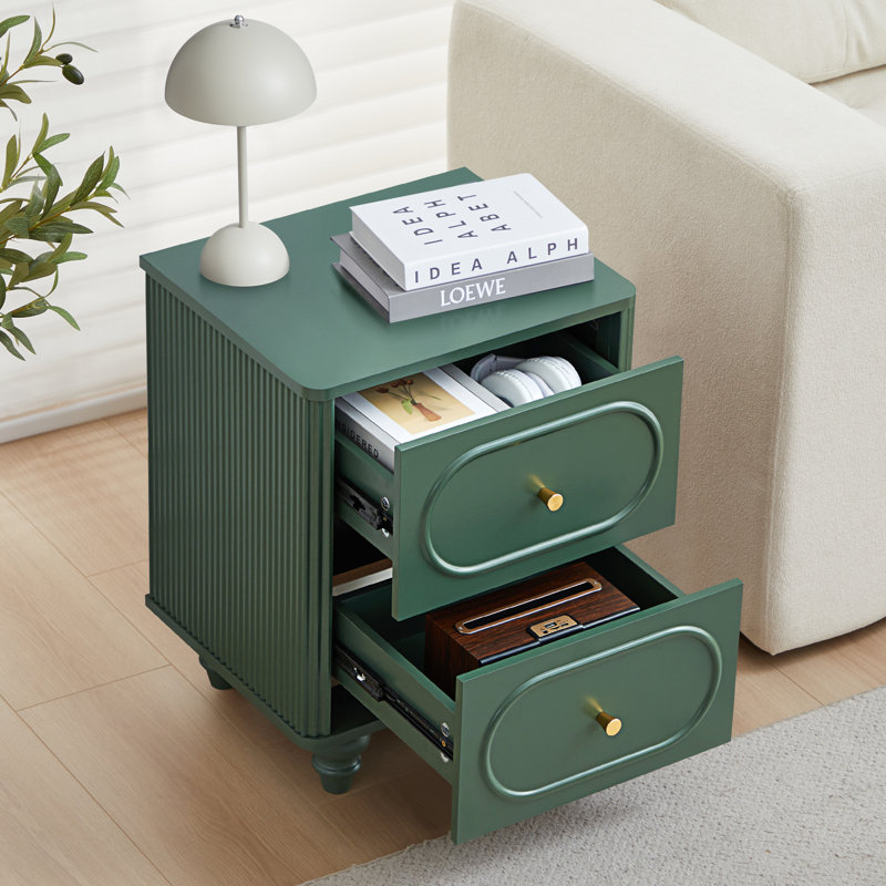 Table de chevet 2 tiroirs Dorth, Vert, 1