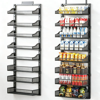 Rangement à 8 niveaux pour garde-manger, grand support à épices en métal avec panier réglable, support mural 2 en 1 ou tablette de rangement pour garde-manger robuste pour la cuisine et la salle de bain