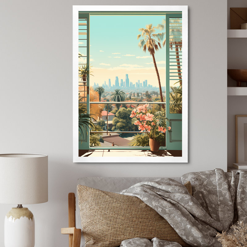 «Vintage Los Angeles Window View 2», art mural floral, Cadre simple blanc, H 20 po x l 12 po x P 1 po
