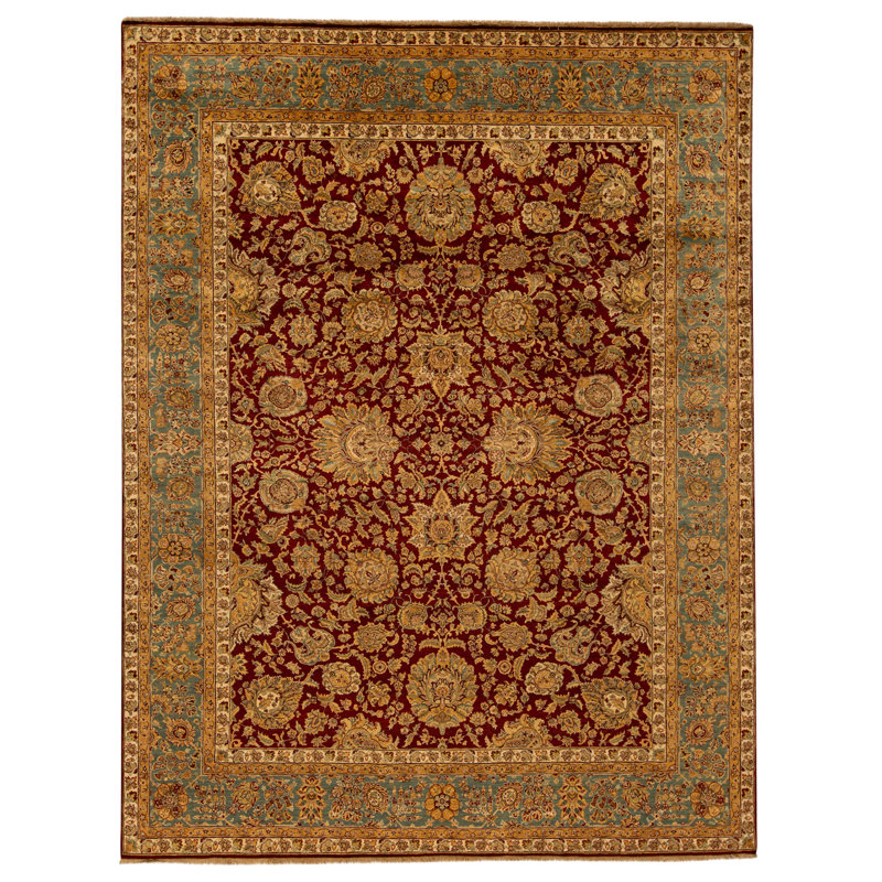 Tapis rouge et bleu noué à la main de haute qualité