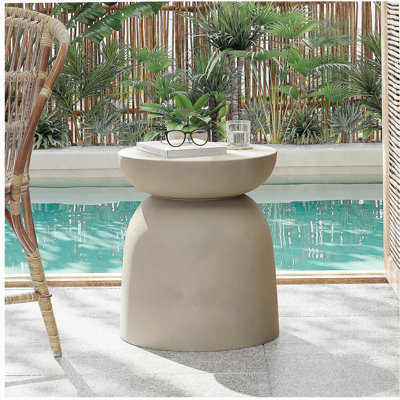 Outdoor Round Top MGO Drum Side/End Table , Living Room Accent Table,Light Grey