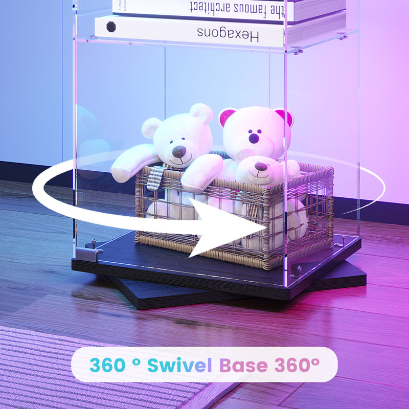 Freestanding Rotating Glass Display Cabinet with Motion Sensor Motion RGB Lights, Black