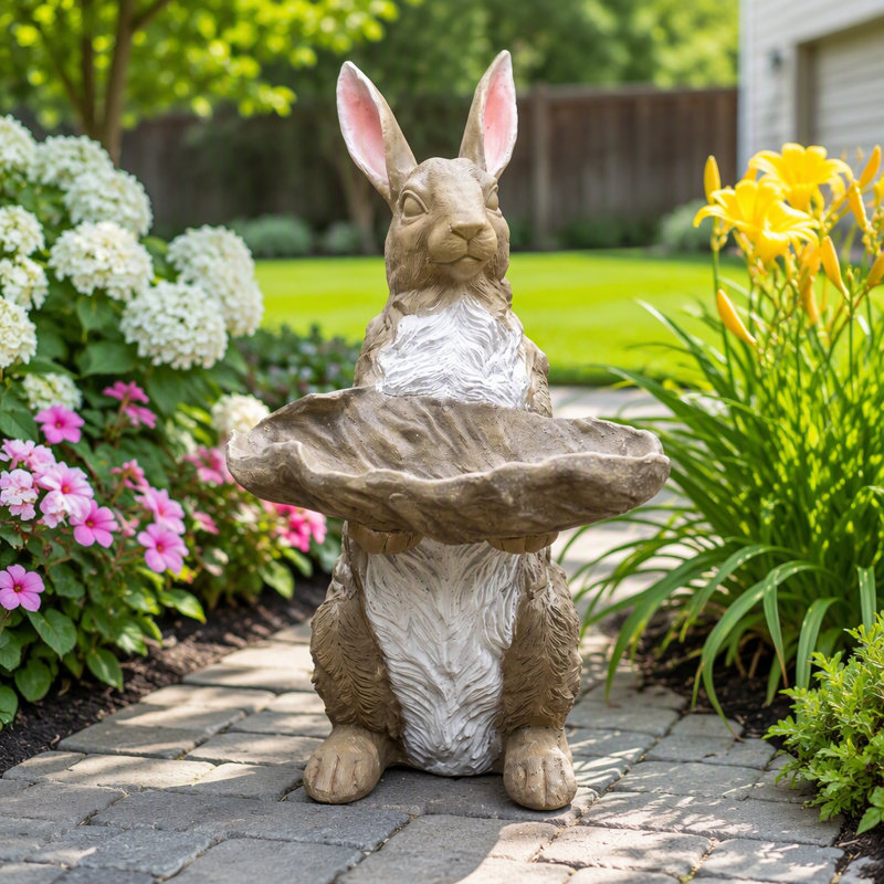 Ornement en forme de lapin en magnésium tenant un lapin de jardin peint à la main