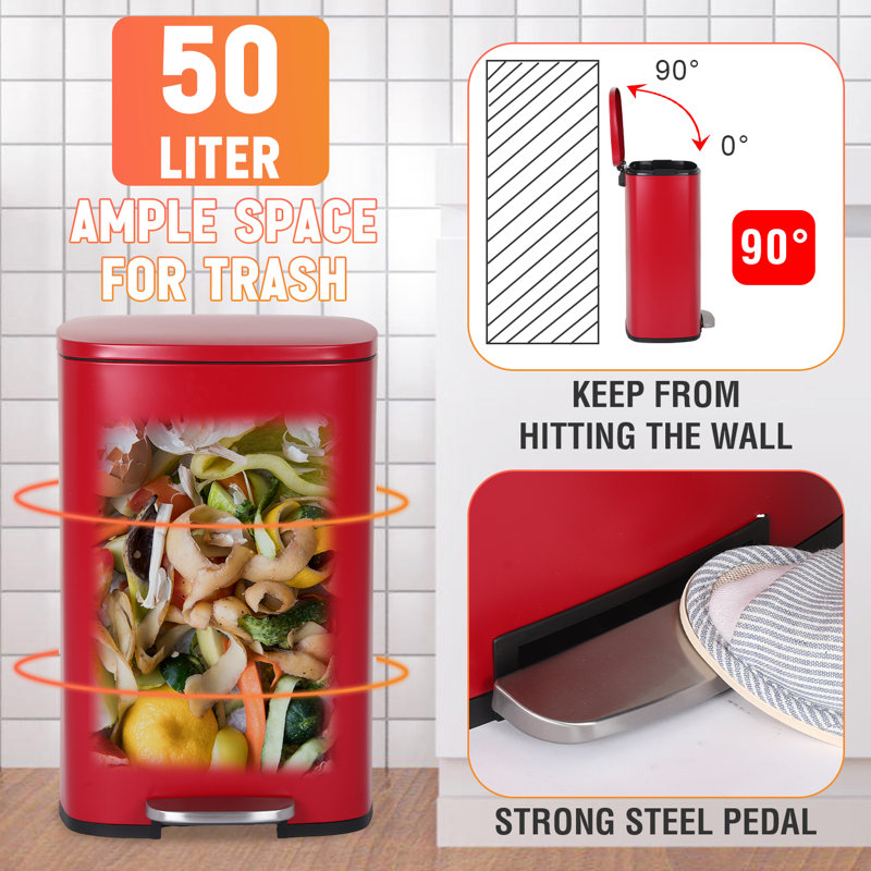 Poubelle de 13 gallons avec seau intérieur amovible et couvercle à charnière Poubelle en acier sans contact Staninless 50L 
