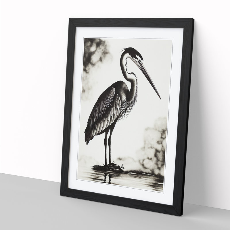 Baldwinville Heron Painting Ink Wash 1 Piece Wall Art, 46cm H x 34cm W x 2cm D, Black