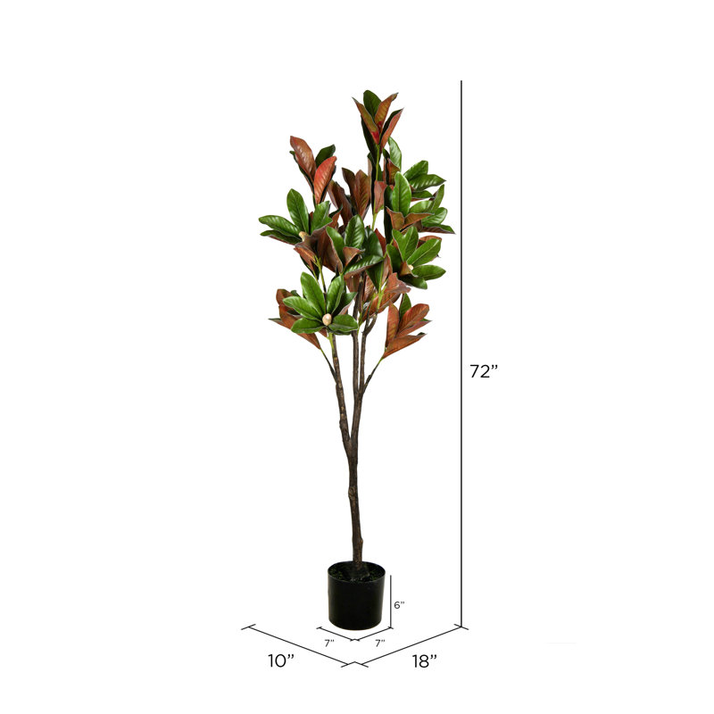 Artificial Green Magnolia Tree in Pot, 72" H x 10" W x 18" D