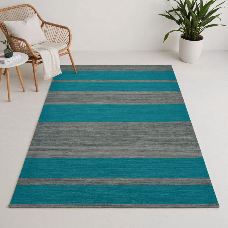 Tapis intérieur / extérieur bleu HorizontalStripes, Rectangulaire 3 pi x 5 pi