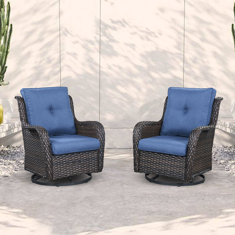Chaise de patio avec coussins Tonry, Brun, Bleu marine