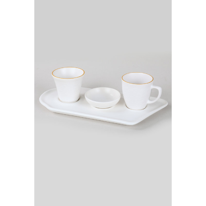 Ensemble de tasses à café élégantes 8 pièces, céramique blanche, tasses 3,4 oz (4 pièces), soucoupes 10,2 po (2 pièces), bols 2,8 po (2 pièces) | 100% céramique, idéale pour la maison et le bureau | Une expérience culinaire élégante et fonctionnelle