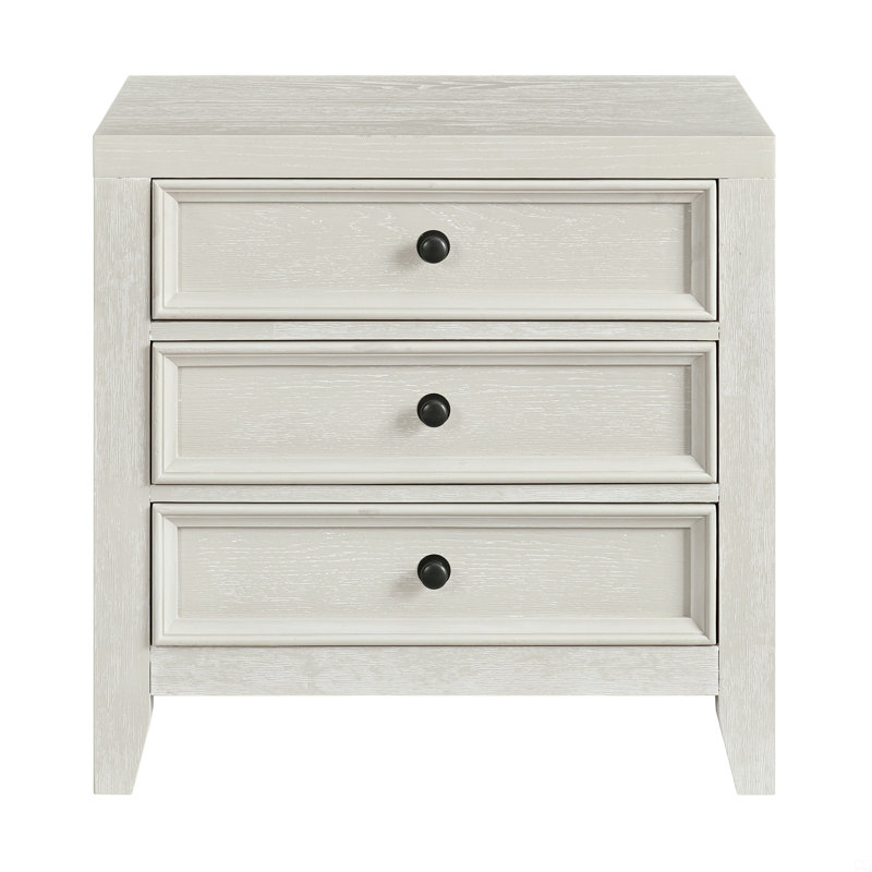 Table de chevet 3 tiroirs, Blanc