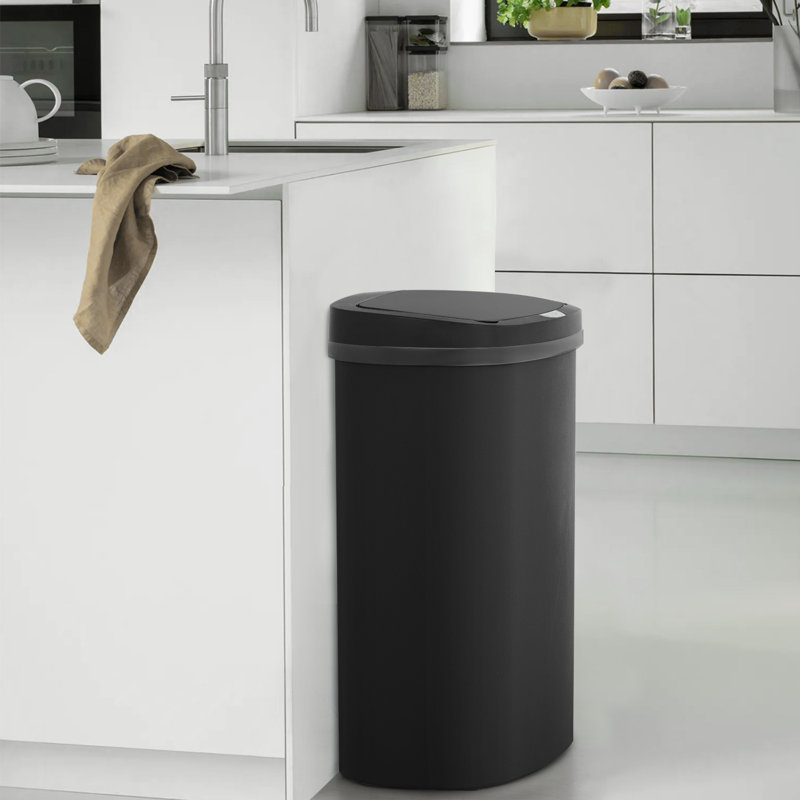 Black Plastic Touchless 13-Gallon Kitchen Trash Can Set