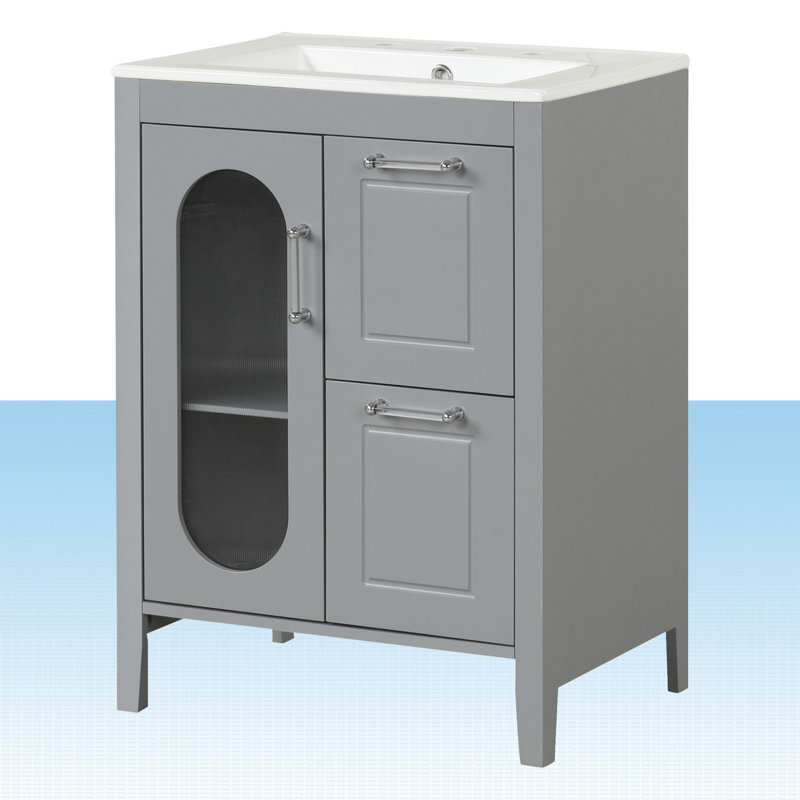Issabela 24 " W Freestanding Standard Free Standing 1 Single Vanity Bathroom Vanity With Ceramic Top, Gray
