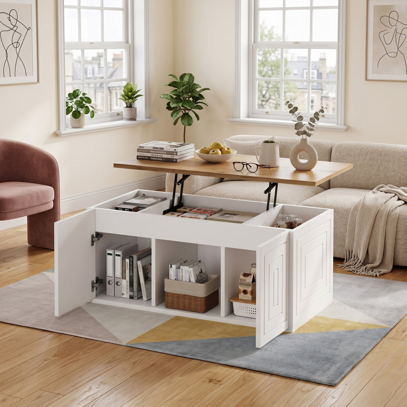 White Lift-Top Coffee Table with Storage