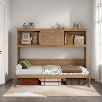Murphy Bed With Charging Station, 2 Storage Cabinets And 1 Drawer