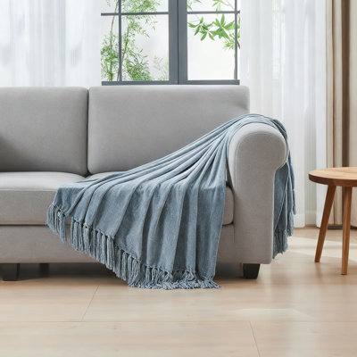 Chenille Throw Blanket For Couch And Bed, Super Soft Plush Fuzzy Decorative Blanket With Fringe Tassels, Lightweight All-Season Throw For Sofa, Home Decor, And Cozy Gifting