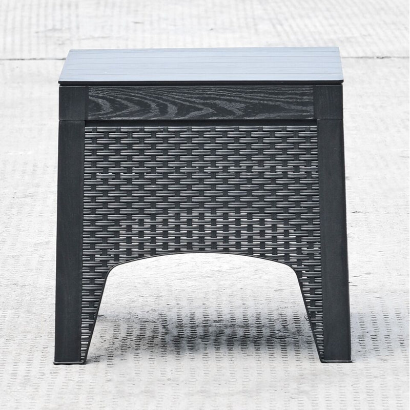 Black Rattan Square Coffee Table Wood Look Top