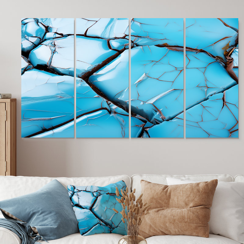 «Black and Blue Tide Tilt» - ensemble d'art mural abstrait géométrique 4 pièces, H 28 po x l 48 po