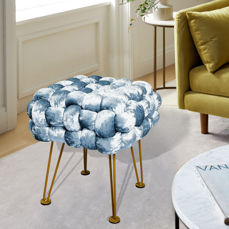 16" Wide Velvet Square Ottoman, Blue Mirage Velvet