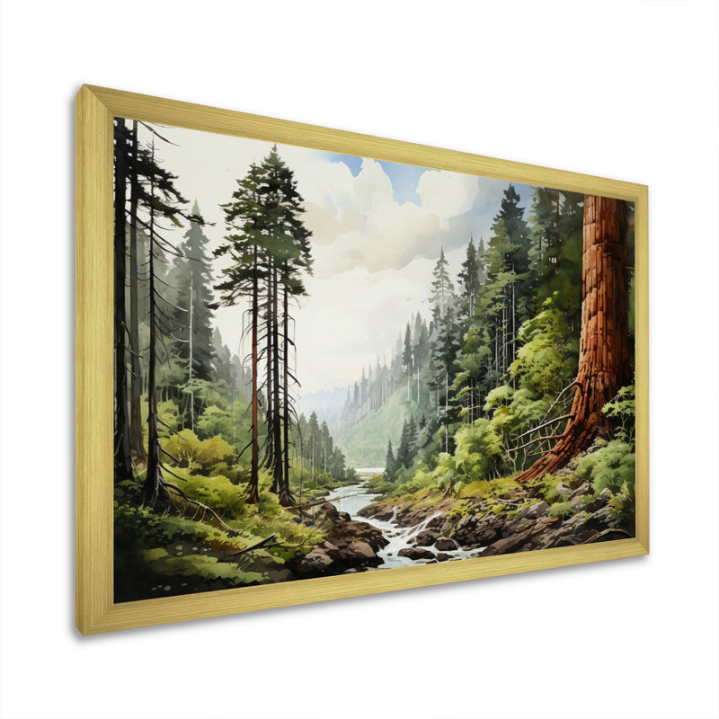 «Redwood Giants Tree Forest Lanscape II», reproduction d'art sur toile, H 12 po x l 20 po x P 1 po, Or