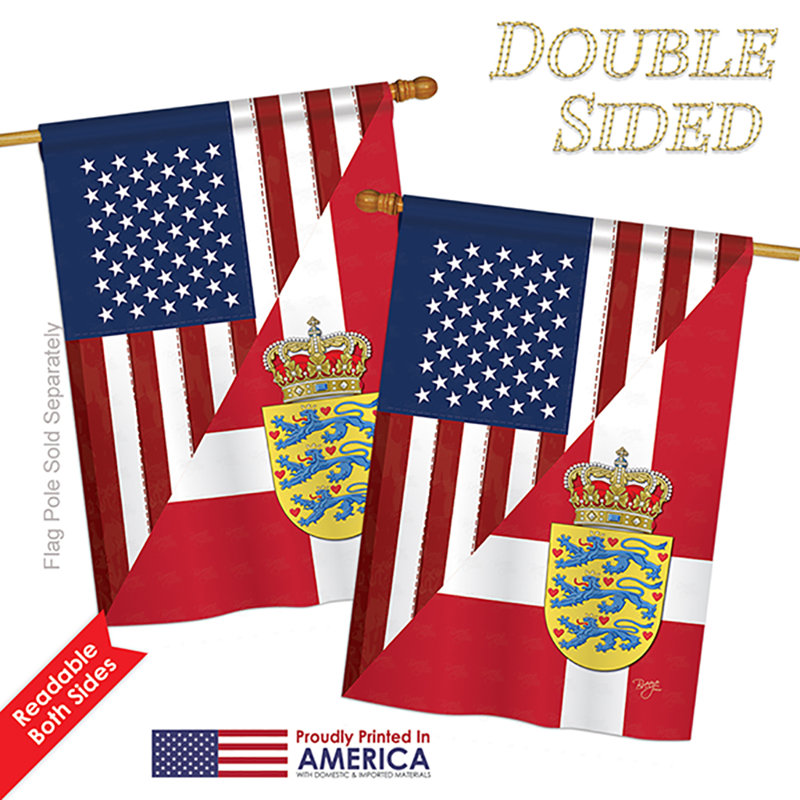 Drapeau de jardin américain et danois en polyester 18 po x 13 po, H 40 po x l 28 po