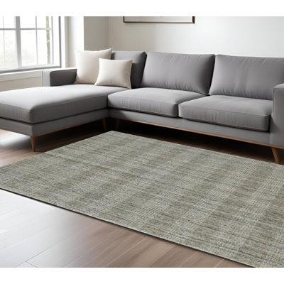 Tapis en laine à carreaux gris et beige 10 pi x 14 pi