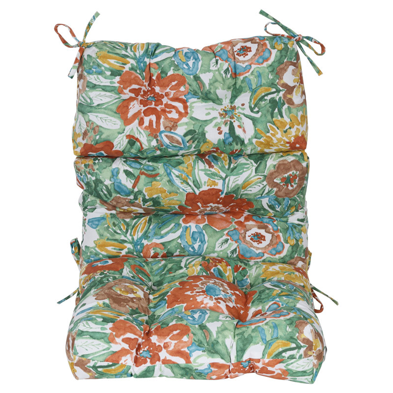 Outdoor Tufted Seat/Back Chair Cushion, 20" W x 20" D, White/Sun River Mist Floral