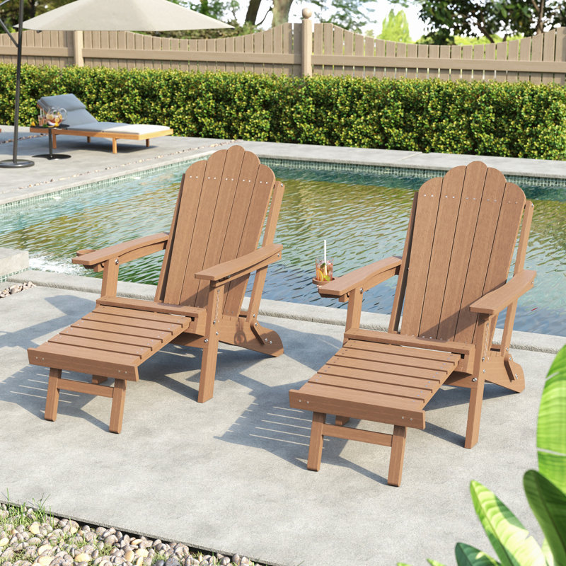 Ensemble de 2 chaises Adirondack pliantes en PEHD avec repose-pieds rétractable, chaises de patio réglables toutes saisons à 3 positions