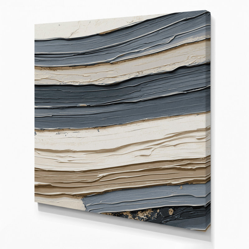 Art mural horizontal sur toile rayée gris pierre, H 8 po x l 8 po