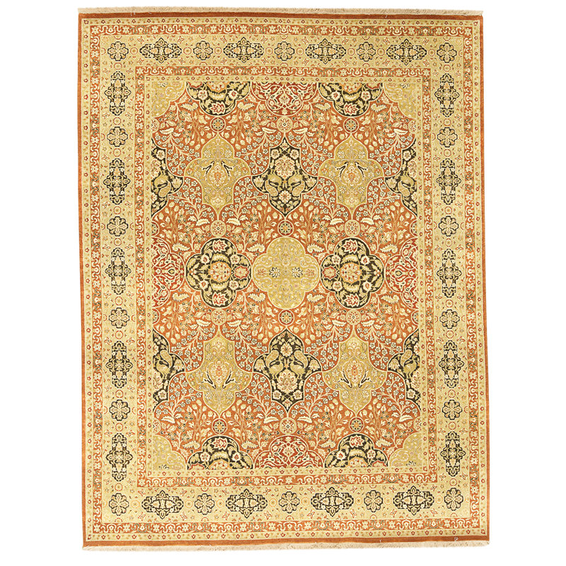 High-Quality Hand-Knotted Rust And Gold Area Rug