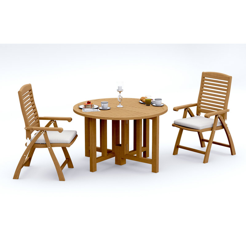 6 Seats 7 Pcs Grade-A Teak Wood Dining Set: 48" Round Butterfly Table And 6 Ashely Folding Reclining Arm Chairs #11AS0906, 2