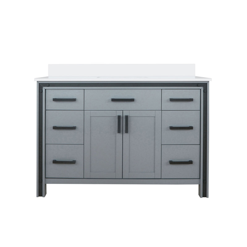 Meuble-lavabo gris foncé 48 po X P 22 po D, avec plateau en quartz blanc, Gris foncé