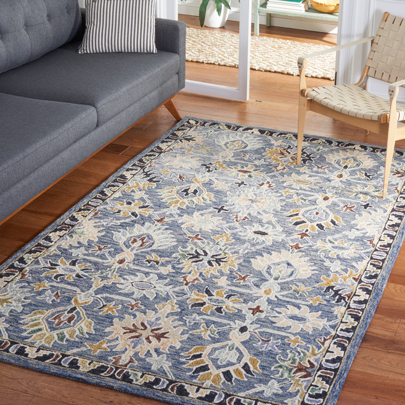 Tapis oriental en laine / coton touffeté à la main en blanc / bleu Oriental, Rectangle 6 pi x 9 pi