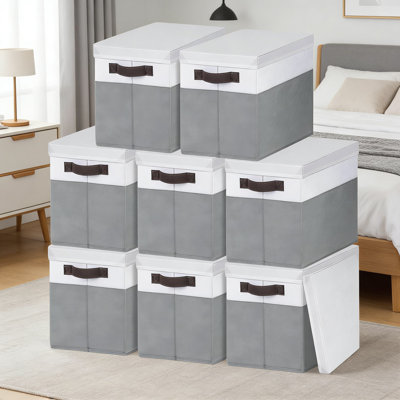 Extra Large Storage Baskets With Lids 8 Pack, 33 QT Stackable Closet Organizers And Decorative Storage Bins For Clothes, Toys, Towels And Blankets, Durable Fabric With Handles