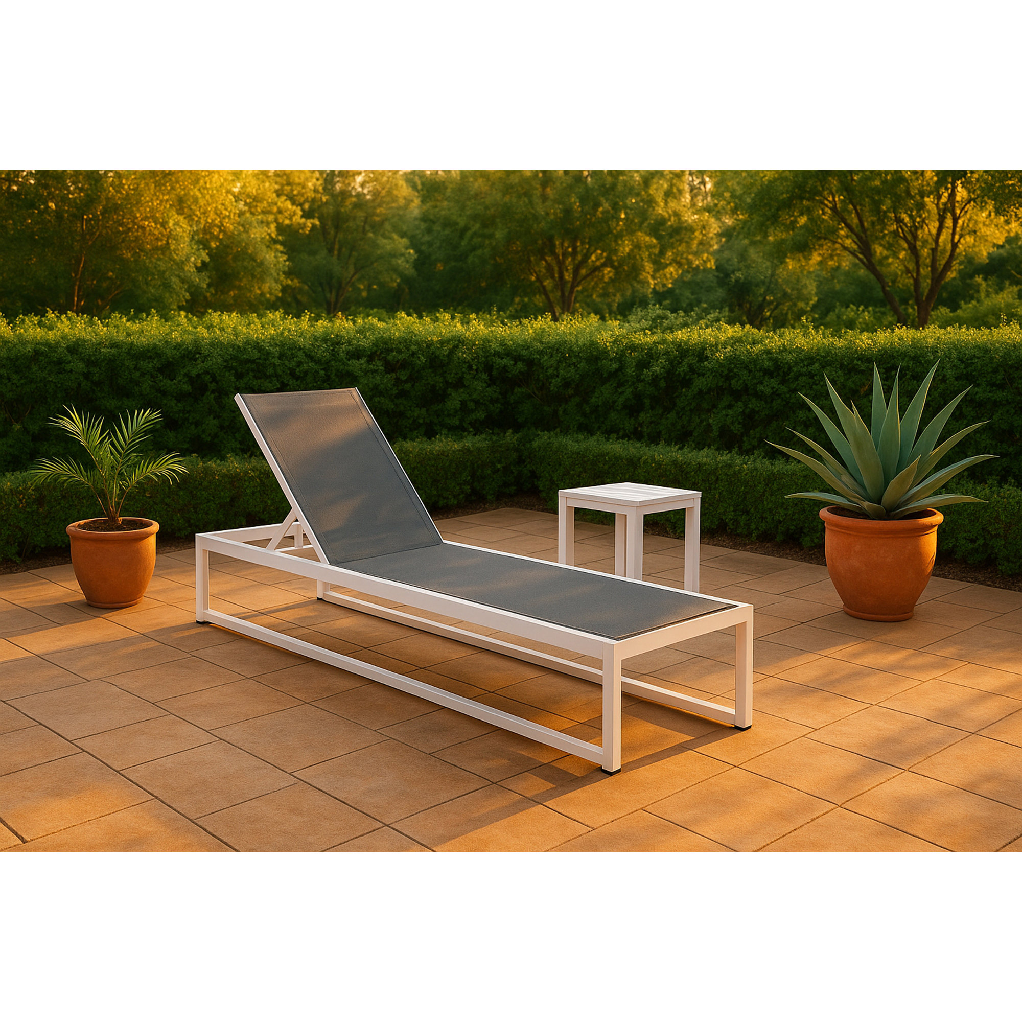 79" Long Reclining Single Chaise with Cushions, Gray, White