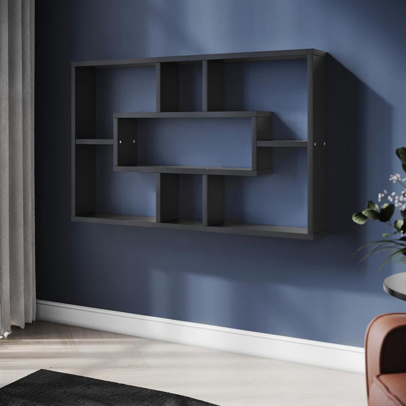76*9*48cm, Wall-Mounted Storage Shelf - MDF/Chipboard Material, Space-Saving Hanging Bookcase, Black