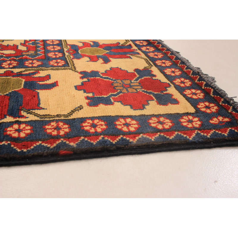 Tapis unique en laine noué à la main népalais rouge / beige / vert années 2010 de 6 pi 7 po x 9 pi 9 po Elford