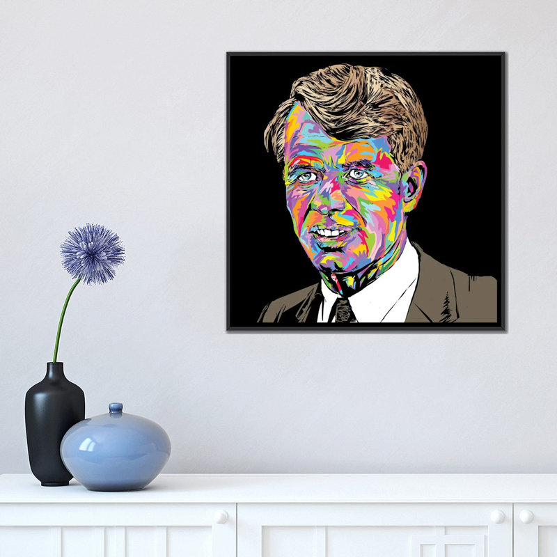 Robert Kennedy par Technodrome1 - impression d'art graphique, H 18 po x l 18 po x 1,5 po, Toile avec cadre noir, Pas de tapis