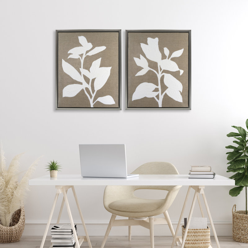 Ensemble de cadres flottants 2 pièces Frosted Linen Botanicals, design par Vanna Lam, H 21 po x l 17 po, Gris