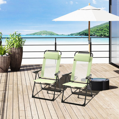 Folding Outdoor Chairs Of 2, . Adjustable Back Support. & Pillow. Breathable Mesh. For Garden, Backyard, Lawn. . Heavy-Duty Construction. 264 Lbs. Load 2 By , Comfortable With . . Removable . Areas