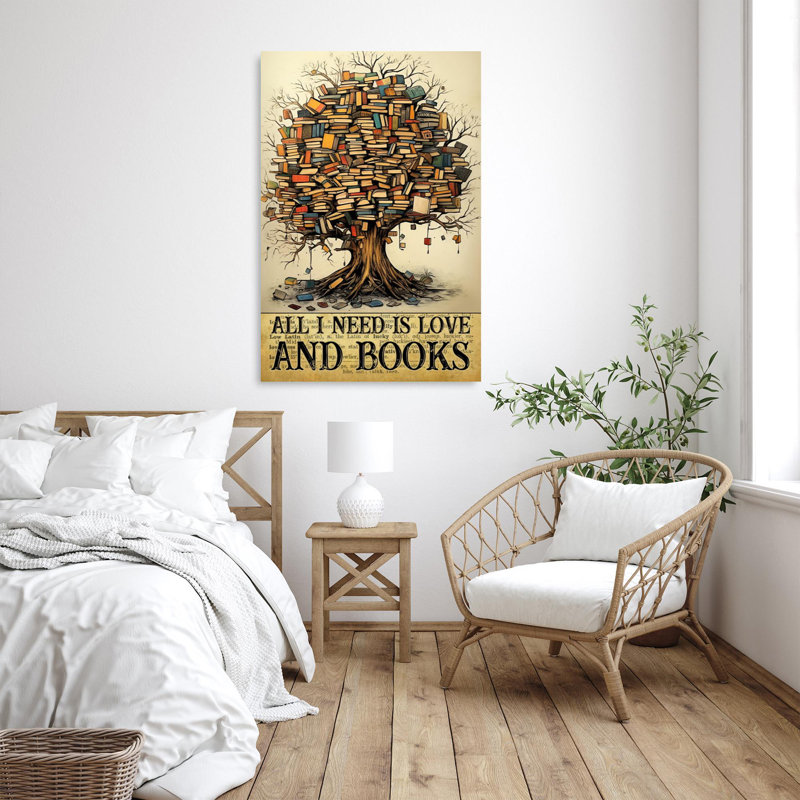 Tout ce dont j'ai besoin, c'est de l'amour et des livres, H 36 po x l 24 po x P 1,25 po