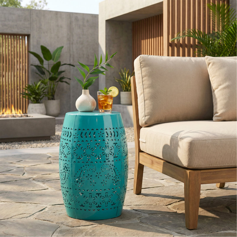 Table d'appoint d'extérieur 12, H 18 po x l 12,25 po x P 12,25 po, Teal / Does Not Apply