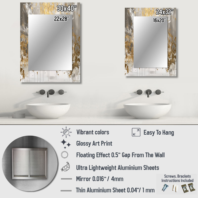 Golden Abstract - Abstract Unique Wall Mirror, Modern Mirror, Printed Metal Art, 40" x 30"