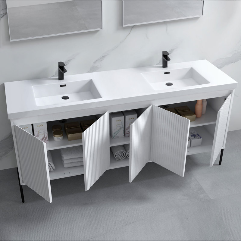 Roscoe 72.8'' Double Bathroom Vanity with Resin Top, Black, White