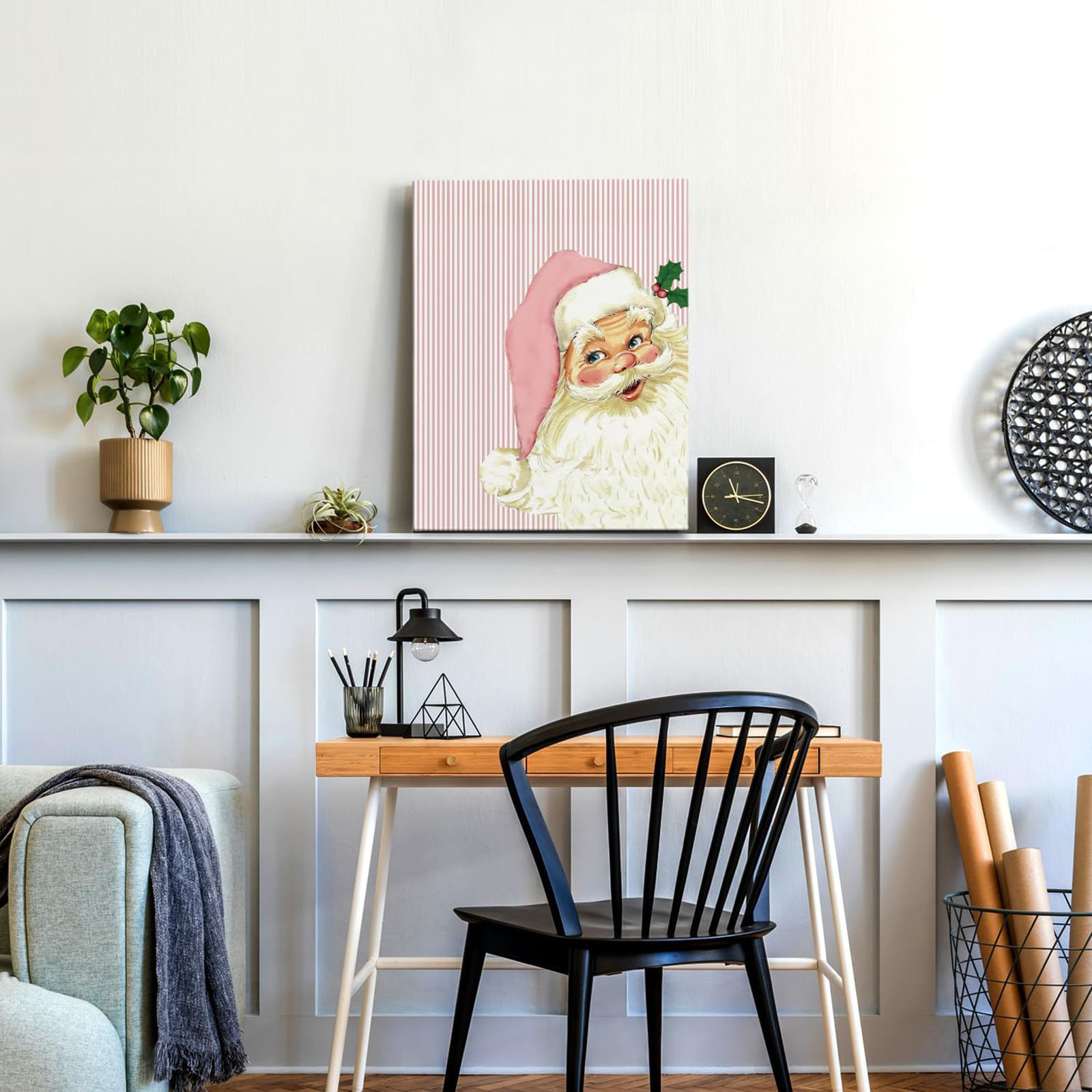 Ophelia & Co. Pink Christmas Santa Wall Art Decor, Pink Christmas Decor, Funny Retro Santa Holly Berry Xmas Holiday Poster Canvas Prints Pictures Wall Decorations For Living Room Bedroom, 11X14 Inch Framed | Wayfair